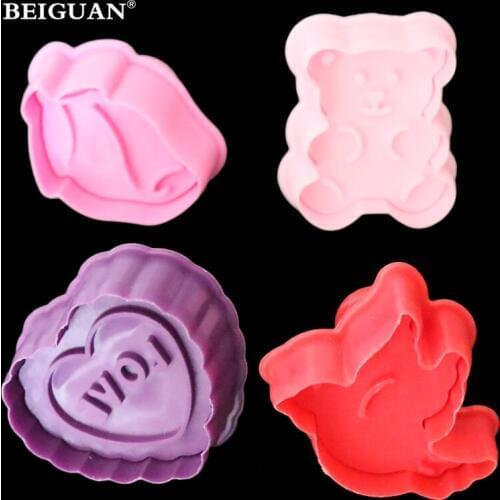 4pcs Heart Love,Bear,Bird Cake Cookie Cutters Biscuit Paste Cake Chocolate Plunger Cutter Fondant Decorating Mold