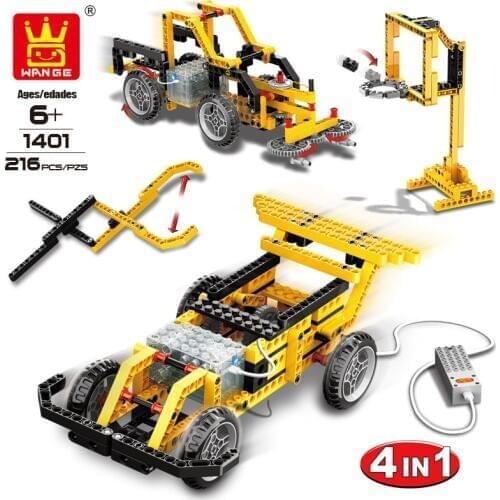 WANGE 4 in 1 Electronic Power Machinery Blocks DIY Creative Blocks Racing Car Toys Educational Building Block Toys for Children