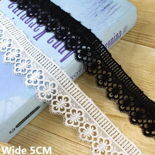5CM Wide New White Black Cotton Polyester Lace Trim Embroidered Flowers Ribbon DIY Curtains Skirt Lengthened Decorative Fabric