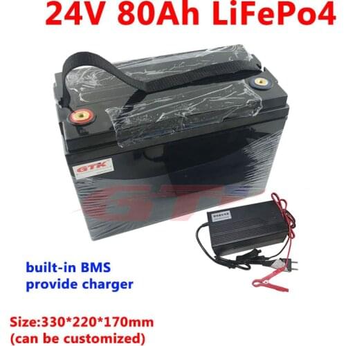 24V 80Ah LiFepo4 battery pack for energy storage system UPS EV scooter motor home golf trolley solar street light+10A charger