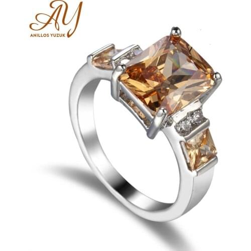 Anillos Yuzuk Silver 925 Jewelry Ring For Women Square Shape Topaz Citrine Gemstone Ring Party Female Silver Ring Fine Jewely