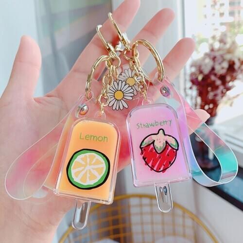 Fashion Popsicle Glitter Keychain Quicksand Liquid Floating Ice Cream Keyring Backpack Car Pendant Key Chaisn Women Men Gift