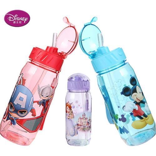450ML Disney Baby Minnie Mickey Mouse Tritan BPA Free Water Cup With straw Feeding Bottle Cartoon princess Captain America Cup