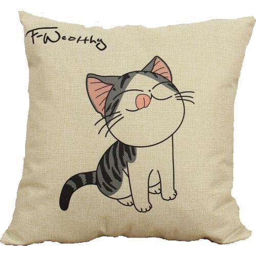 Cartoon Cotton Linen Cute Cat Pillow Case Home Textile