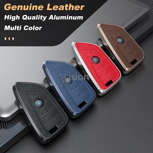 Genuine Leather Aluminum Remote Car Key Fob Cover Case Shell Keychain for BMW 2 5 6 7 Series F20 G20 G30 X1 X3 X4 X5 X6 F15 G05