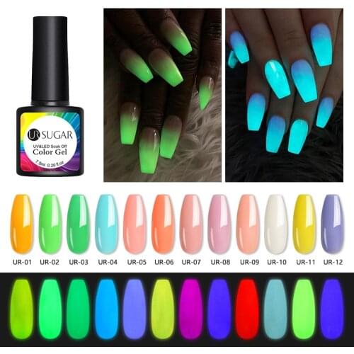 UR SUGAR 7.5ml Luminous Gel Nail Polish Glow In Dark Fluorescent Neon UV LED Nails Gel Soak Off Gel Varnish Nail Art Tools