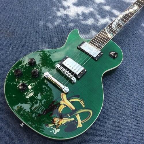 Left handed Rosewood fingerboard with Snake inlay, Green burst maple top, Solid mahogany body electric guitar, Free shipping