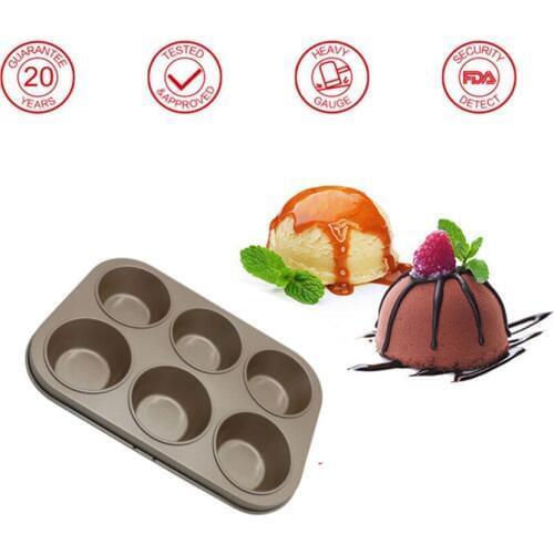 6 Holes Round Carbon Steel Cake Mold 3D Handmade Cupcake Jelly Cookie Muffin Soap Maker DIY Baking Tools