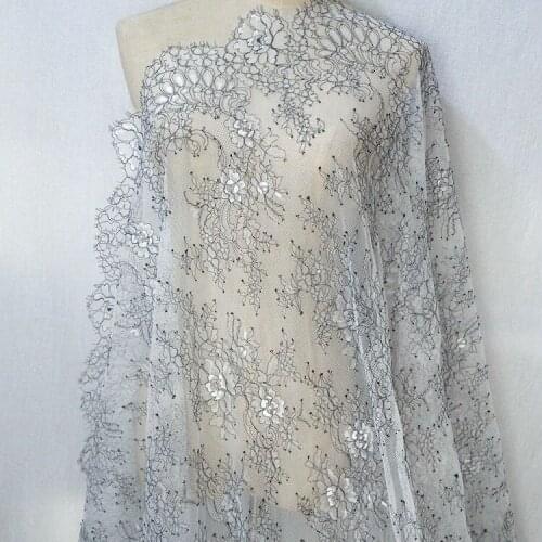 150cm/68cm Wide, Phoenix Flower Bilateral Eyelash Lace Trim Bottom Chain Link Flower Silver Thread Glittering Eyelash Lace DIY