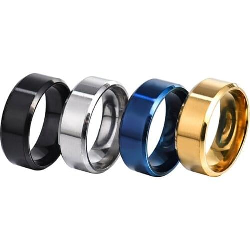 KSRA 8mm Double Beveled Classic Stainless Steel Ring Jewelry European Popular Geometric Shape Titanium Steel Ring