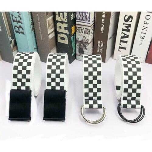 Fashion Punk Checkered Belt Waistband Long Black and White Plaid Checkerboard Couple Checkered Canvas Women New Belts