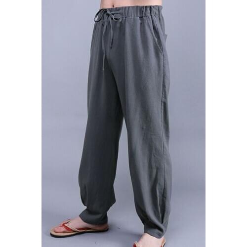 Chinese style high quality cotton&linen spring&summer men tang pants kung fu wushu trousers tai chi bloomers
