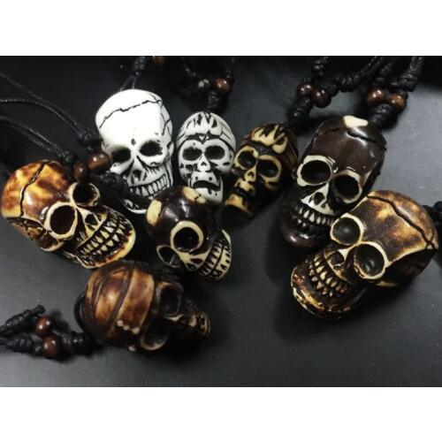 FREE SHIPPING 12 Faux Bone Mixed Color Demon Skull Mans biker necklace