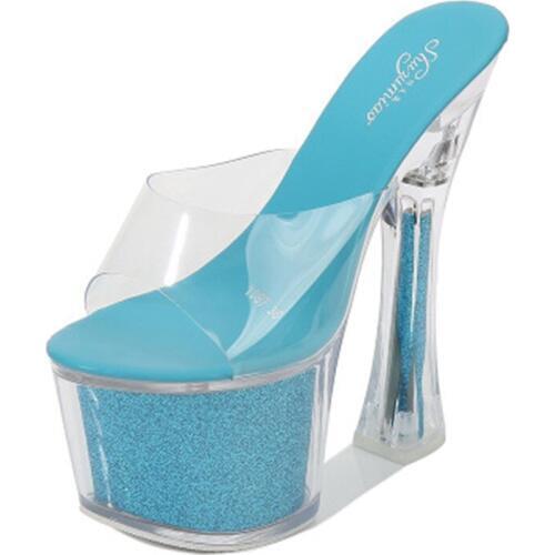 New 17 cm club car model shoes super high heels thick heel anti slippers, transparent crystal slippers
