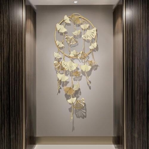 New Chinese Luxury Wrought Iron Ginkgo Leaf Wall Sticker Ornaments Home Livingroom Wall Decoration Hotel Store Wall Mural Crafts