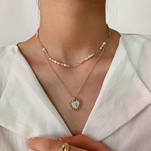 Huge Bud Baroque Pearls Necklaces Set 14K Gold Vintage Heart Pendant Choker Necklace for Women Sweet Female Fashion Jewelry Gift