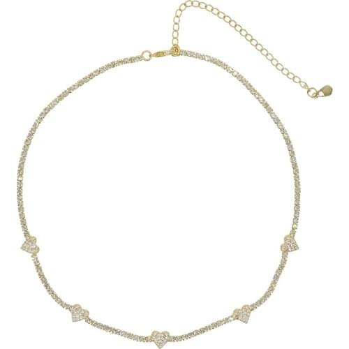 New arrived cheaper necklace with cz Heart charm Tennis chain jewelry sweet charm link chain valentines gift choker necklace