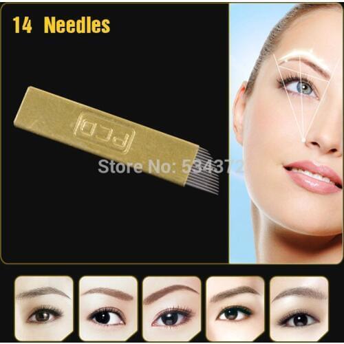 PCD 14-Pin Permanent Makeup Manual Eyebrow Tattoo Needles Blade For Microblading Pen free shipping