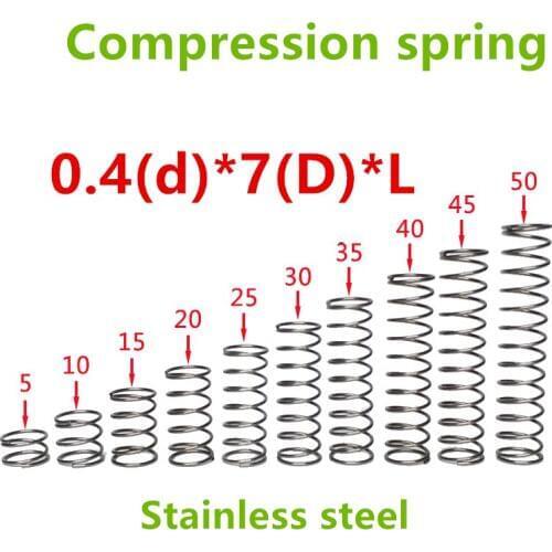 50pcs 0.4*7*(10/15/20/25/30/35/40/45/50) Stainless steel Series small spot spring wire compression pressure springs