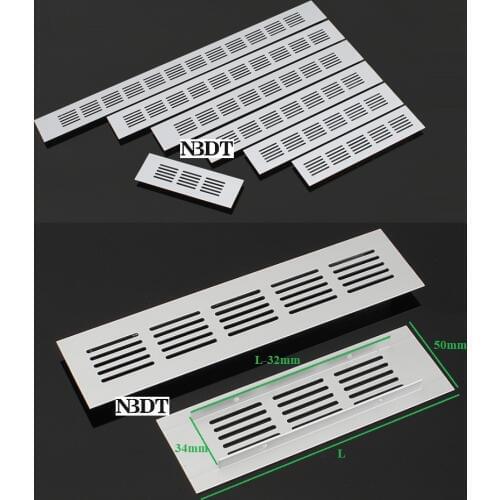 2Pcs/Lot 50mm Wide Silver Aluminum Alloy Air Vent Ventilation Louver Grille Rectangle Cover Wardrobe Closet Shoe Air Conditioner