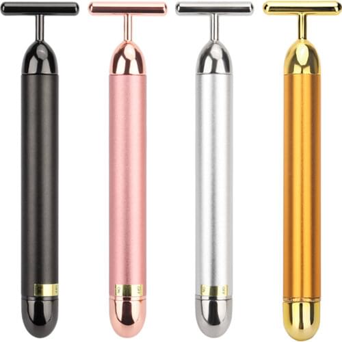 24k Gold Face Lift Bar Roller Vibration Slimming Massager Facial Stick Facial Beauty Skin Care T Shaped Vibrating Tool 4 Color