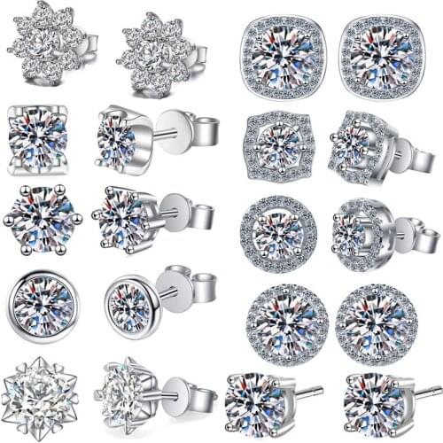 Silver Round Excellent Cut Total 1 ct Diamond Test Past D Color Moissanite Cushion Stud Earrings 925 Snowflake Cow Head Earrings