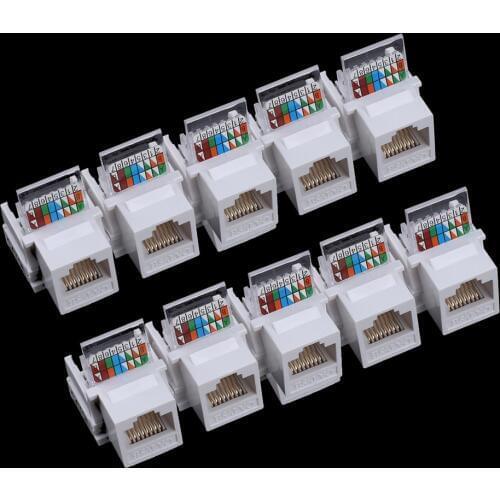 10pcs Tool-free CAT5E UTP network module RJ45 connector Information socket Computer Outlet cable adapter Keystone Jack FOR AMP