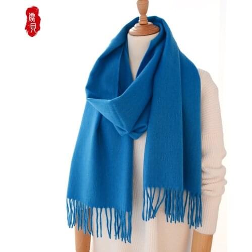 Lake blue wool scarf women winter warm cashmere tassel fashion casual shawl bandana pashmina long scarves gift for men ladies