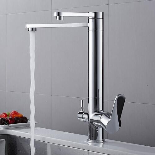 Kitchen Filtered Faucet Copper Sink Tap Water Purifier Faucet Dual Sprayer Drinking Water Tap Swivel Spout Cold Hot Mixer Tap
