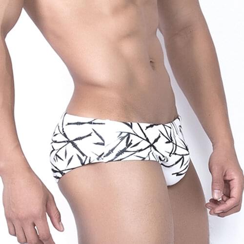 UXH Chinese Style Bamboo Padded Enlarge Sexy Swimwear Men Push-Up Pad Swimming Briefs Maillot De Bain Sunbath Surf Beach Shorts