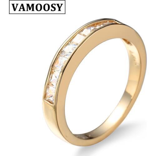 VAMOOSY Vintage Gold Wedding Engagement Band Zircon Ring Simple Causal Wedding Rings Bijouterie For Women 2018 Fashion Jewelry