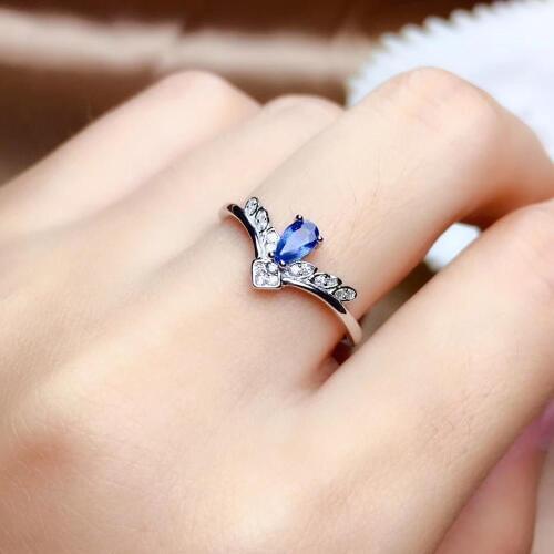 Natural blue sapphire gem Ring Natural gemstone Ring S925 silver grace Lovely Water drop Tulips girl womens party fine Jewelry