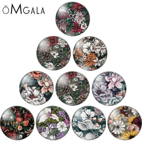 Vintage White Red Flowers Drawings 10pcs 12mm/18mm/20mm/25mm Round photo glass cabochon demo flat back Making findings