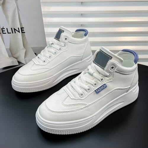 2021 Autumn New High Top Sneakers Womens Ins Korean Style Versatile Platform White Shoes for Students Womens Casual Shoes