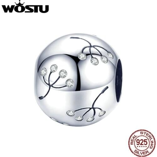 WOSTU Pure 925 Sterling Silver Circle Flower Charm Round Dandelion Bead Fit Original Bracelet Pendant DIY Jewelry Making CTC053