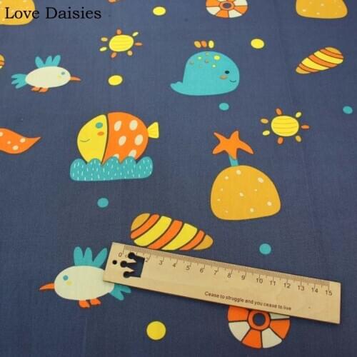 100% Cotton Twill Cartoon Cute Dark Gray Birds Whale Sune Fish Tissue Fabrics for Kids Bedding Sheet Cushion Clothes Decor