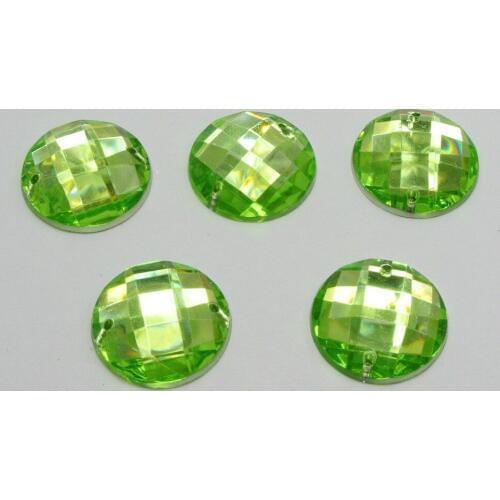 100 Soft Green Flatback Acrylic Faceted Round Rhinestone Button 16mm Sew on bead