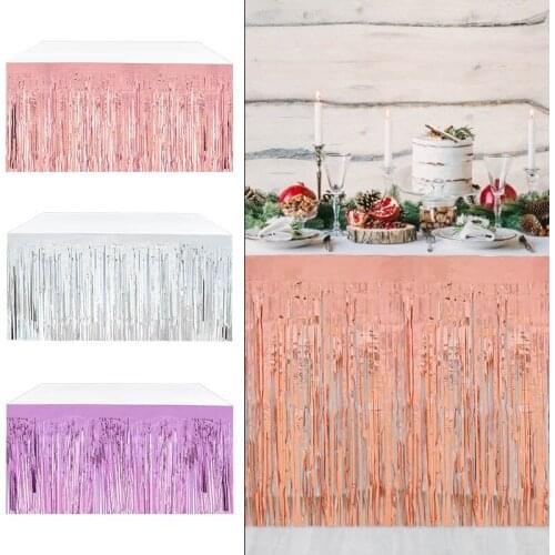 275x75cm Gold Foil Fringe Table Skirt Metallic Tinsel Curtain Tassel Garland Wedding Decoration Baby Shower Party Table Supplies
