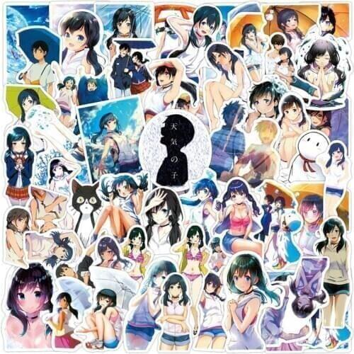 50pcs Anime Tenki no Ko Stickers Pack for Girl Laptop Stationery Skateboard PS4 Guitar Decal Helmet Weathering With You Sticker