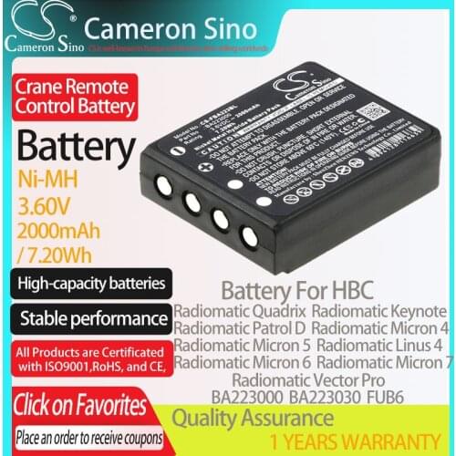 CameronSino Battery for HBC Radiomatic Quadrix Keynote Patrol D Micron 4 Micron 5 fits HBC BA223000 Crane Remote Control battery