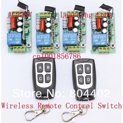 220V Wireless Remote Controller Wireless Power Switch System 4 Receiver& 2 Transmitter 1CH 10A Light Lamp LED SMD ON OFF