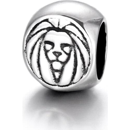 Stainless Steel Lion Bead Polished 6mm Large Hole Metal Beads Charms for DIY Bracelet Jewelry Making Accessories