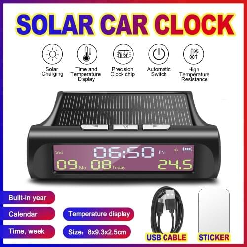Portable Backlight Digital Display Solar Car Clock IP67 3-In-1 Time Waterproof Digital LED Clock Auto Motorcycle Clock Calendar