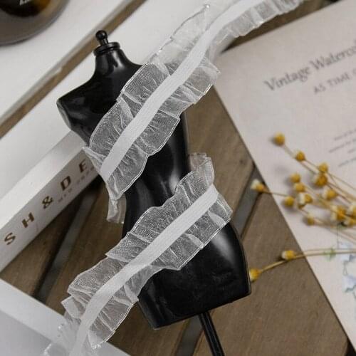 45Yds Elastic Lace Trim Stretch Ruffle White Fabric Ribbon for Underwear Lingerie DIY Sewing Accessories Free Shipping