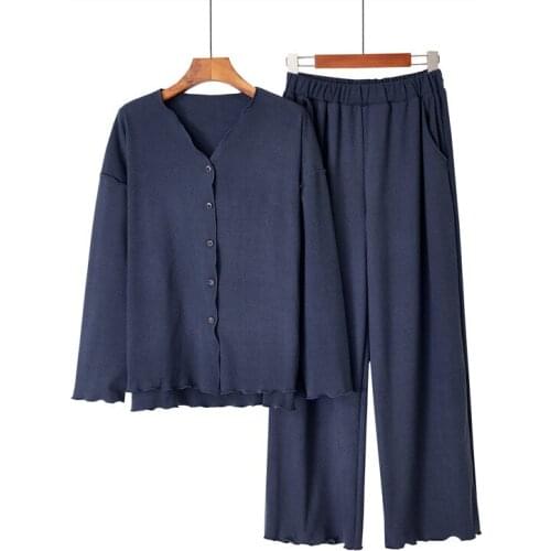 Fdfklak Warm Home Wear Clothes Casual Sleep Set Loose Womens Pajamas Autumn Winter Nightwear Female Pijamas Suit V-Neck Pyjamas