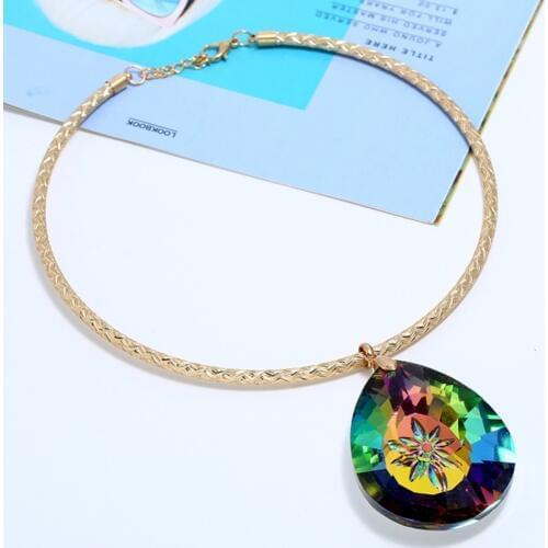 Geometric Water Drops Luxury High-grade Crystal Pendant Chokers Necklaces Collar Fashion Clavicle Short Necklace Jewelry