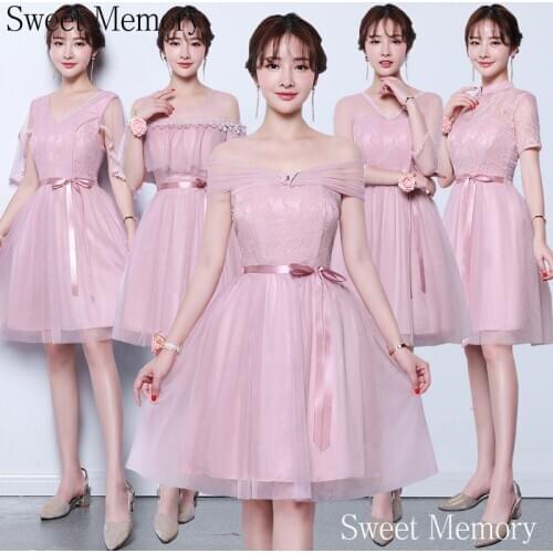 J358 Adult Junior Pink Short Bridesmaid Dresses 2021 Spring Summer Fall Women Vestido White Champagne Red Wedding Party Dress