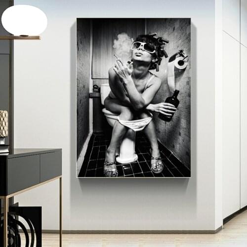 Canvas Paintings Sexy Girl Sits In A Toilet Canvas Art Posters and Prints Black and White on The Wall Bathroom Cuadro Pictures