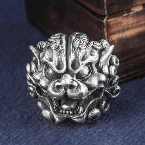 Solid 999 Sterling Silver Thai retro biker MENS men handmade lion king rings ring jewelry party gift A4765