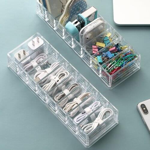 Cable storage box Transparent plastic data cable storage box, key and jewelry box, for desk stationery cosmetic storage box